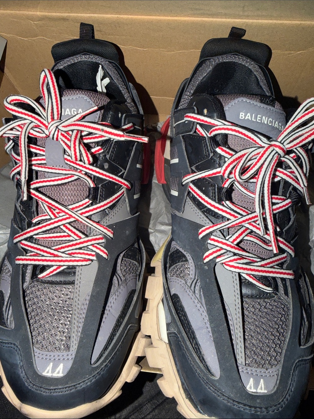 Balenciaga Chunky Trainer Sneakers in Gray with Red-Trim Laces